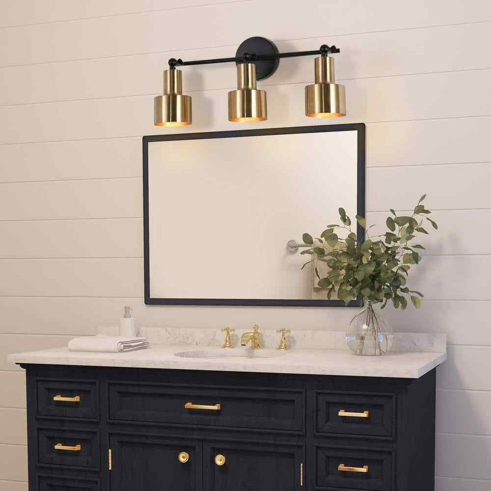 Uolfin Modern Brass Bathroom Vanity Light 20 in. 3-Light Black Gold Powder Room
