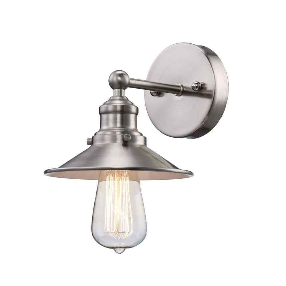 Hampton Bay Glenhurst 1-Light Brushed Nickel Indoor Wall Sconce w/ Metal Shade