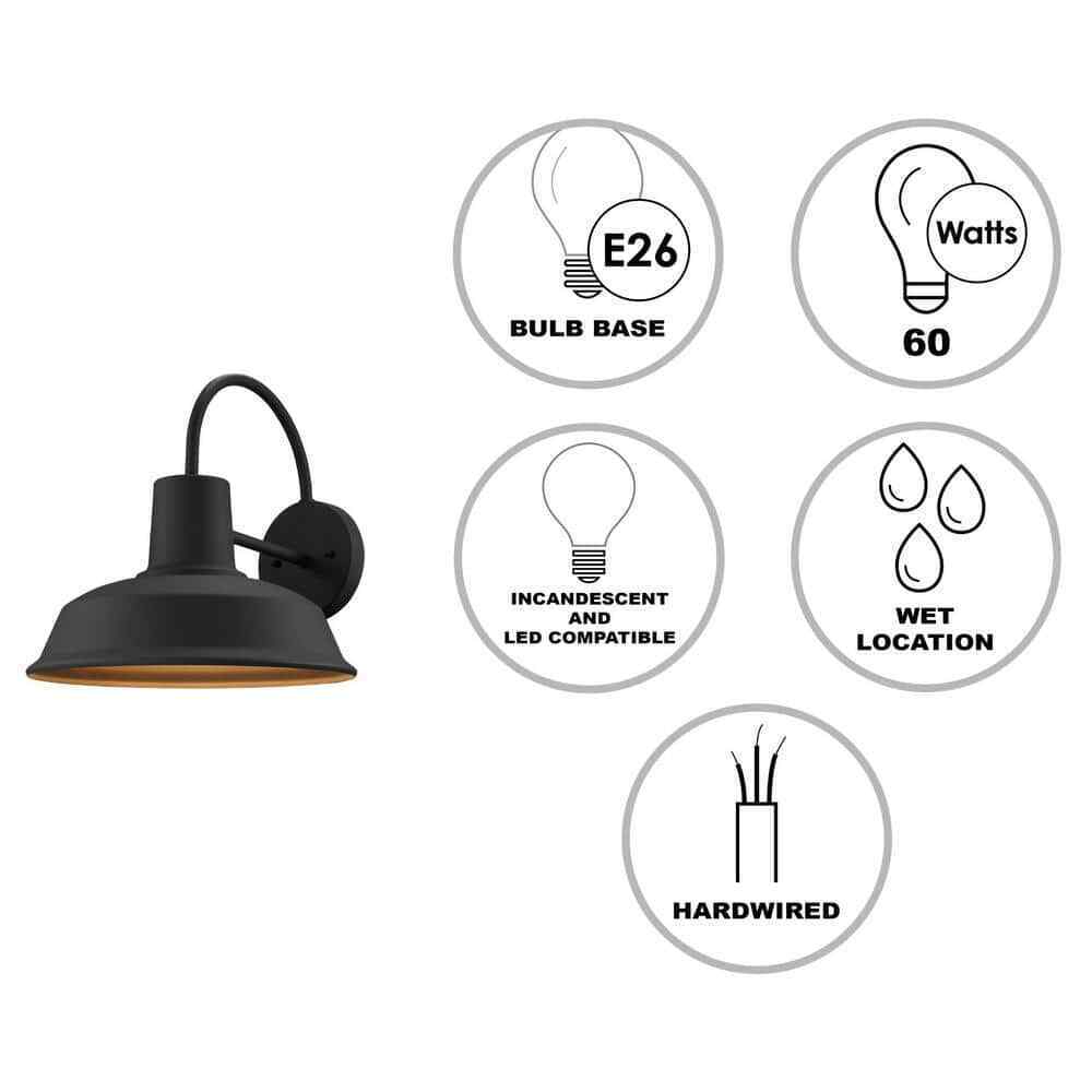 Bel Air Lighting Tacoma 1-Light Black Farmhouse Outdoor Barn Light Wall Sconce