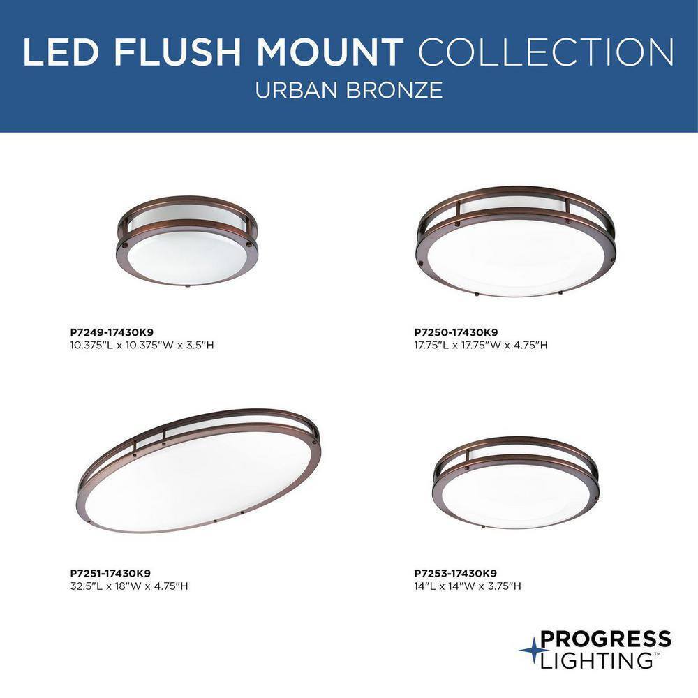 Progress Lighting 10.38 in. 20 -Watt Urban Bronze Integrated LED Flush Mount