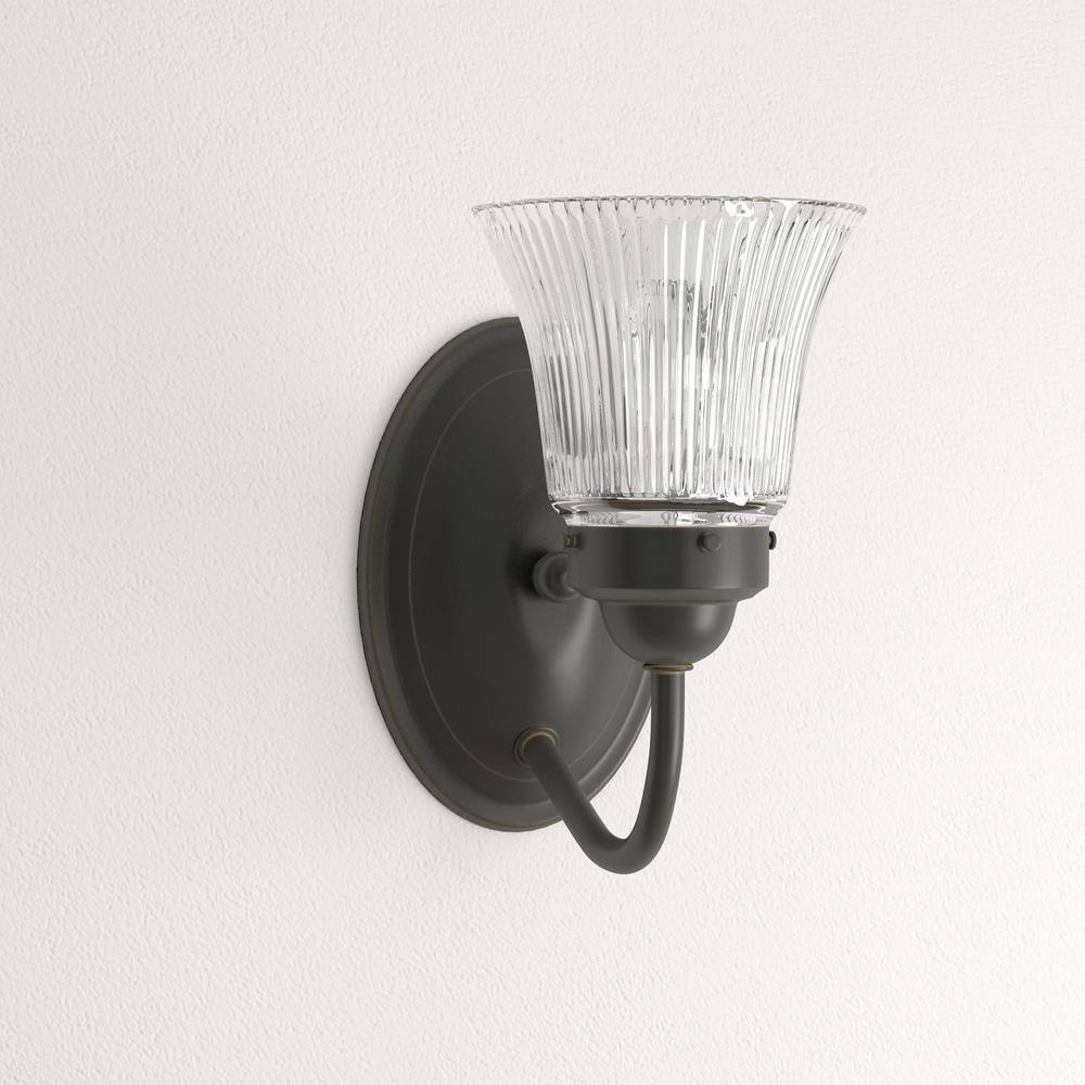 Progress Lighting Fluted Glass Antique Bronze Clear Glass Bath Vanity Light