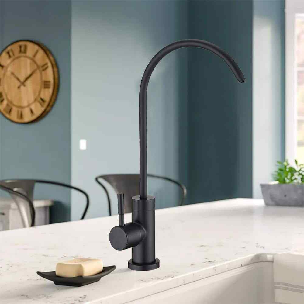 Single-Handle Stainless Steel Kitchen Water Filter Faucet in Matte Black
