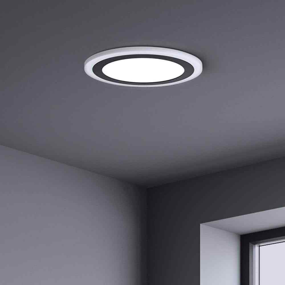 Hampton Bay Clement Round Flat Panel 13 in. Black Integrated LED Flush Mount