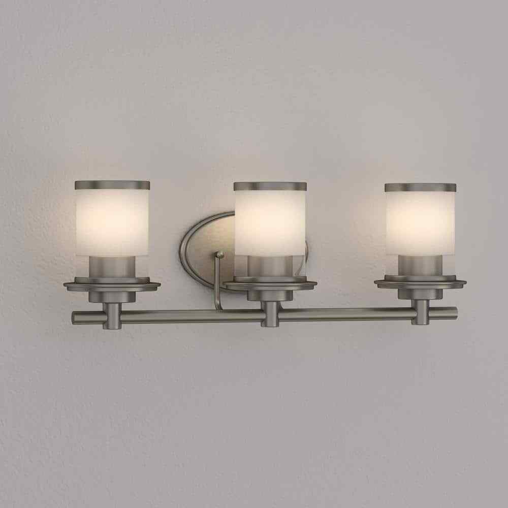 Hampton Bay 23.25 in. Truitt 3-Light Chrome Vanity Light w/ Clear and Sand Glass