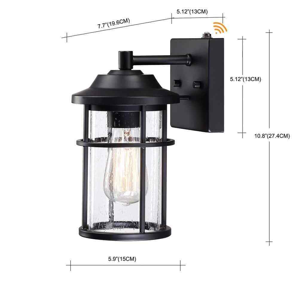 Uixe 11" Matte Black Hardwired Dusk to Dawn Outdoor Wall Lantern Sconce Sensor