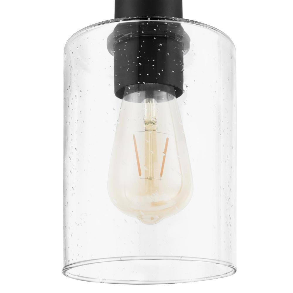 Hampton Bay Andra 22.5 in. Black Desk Lamp with Seeded Glass Shade and USB Port
