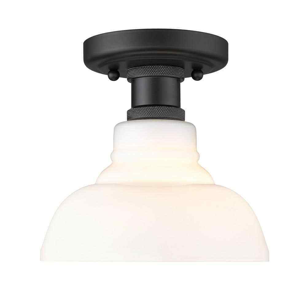 Golden Lighting Carver 1-Light Matte Black Vintage Milk Glass Flush Mount