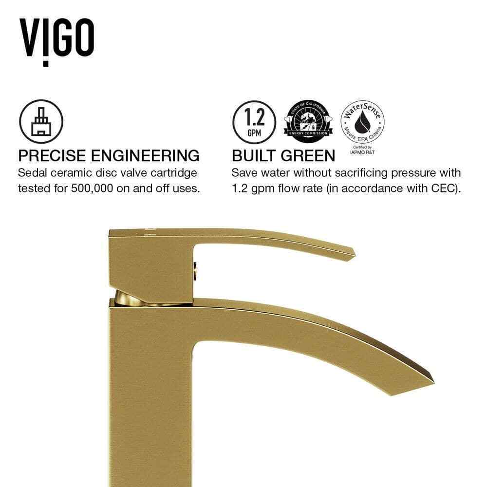 VIGO Satro Single Handle Single-Hole Bathroom Faucet in Matte Brushed Gold