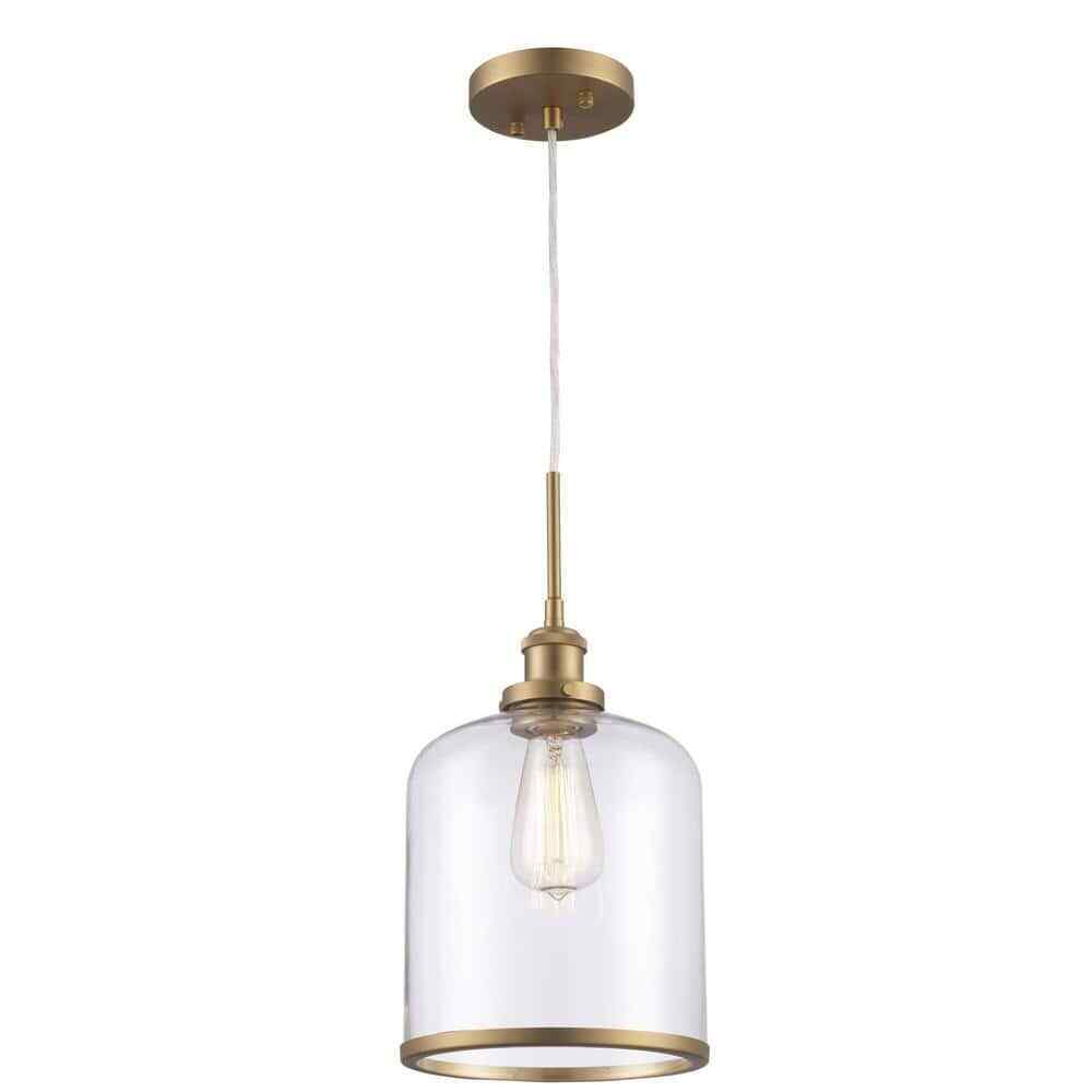 Bel Air Lighting Dorina 1-Light Antique Gold Mason Jar Hanging Pendant Light