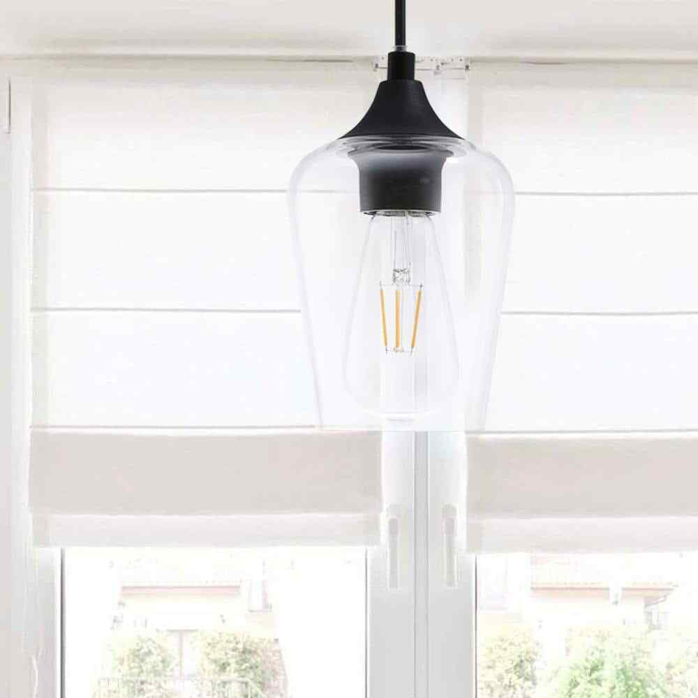 Merra 5 in. W x 6 in. H 1-Light Matt Black Pendant with Clear Glass Shade
