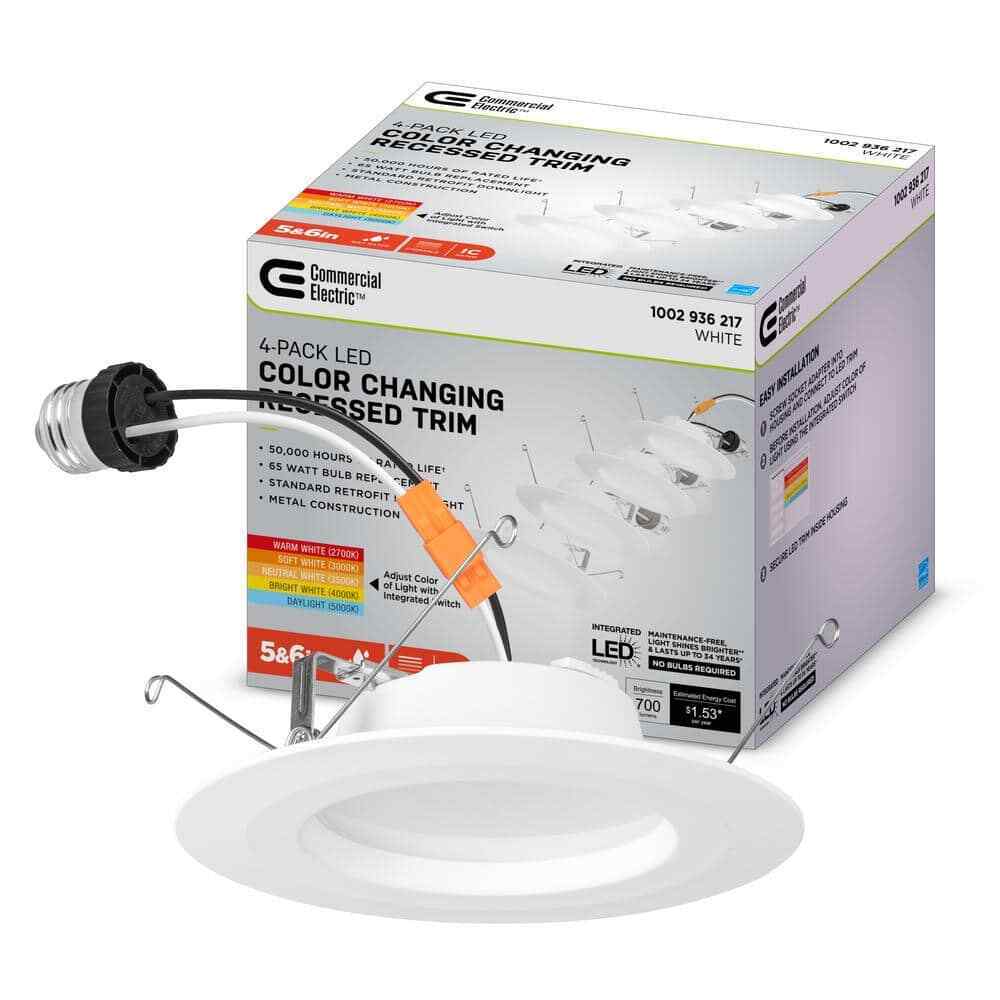 Commercial Electric 5/6 in. Integrated LED White Dimmable Recessed Light Trim