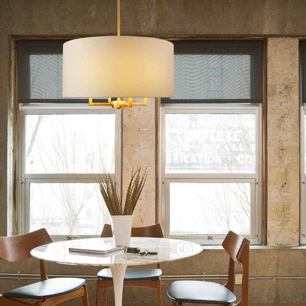 Globe Electric Emery 4-Light Matte Brass Pendant Light with Beige Fabric Shade