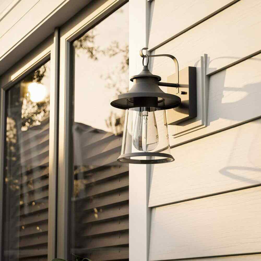 Hampton Bay Chartwell 1-Light Black Hardwired Outdoor Wall Lantern Sconce