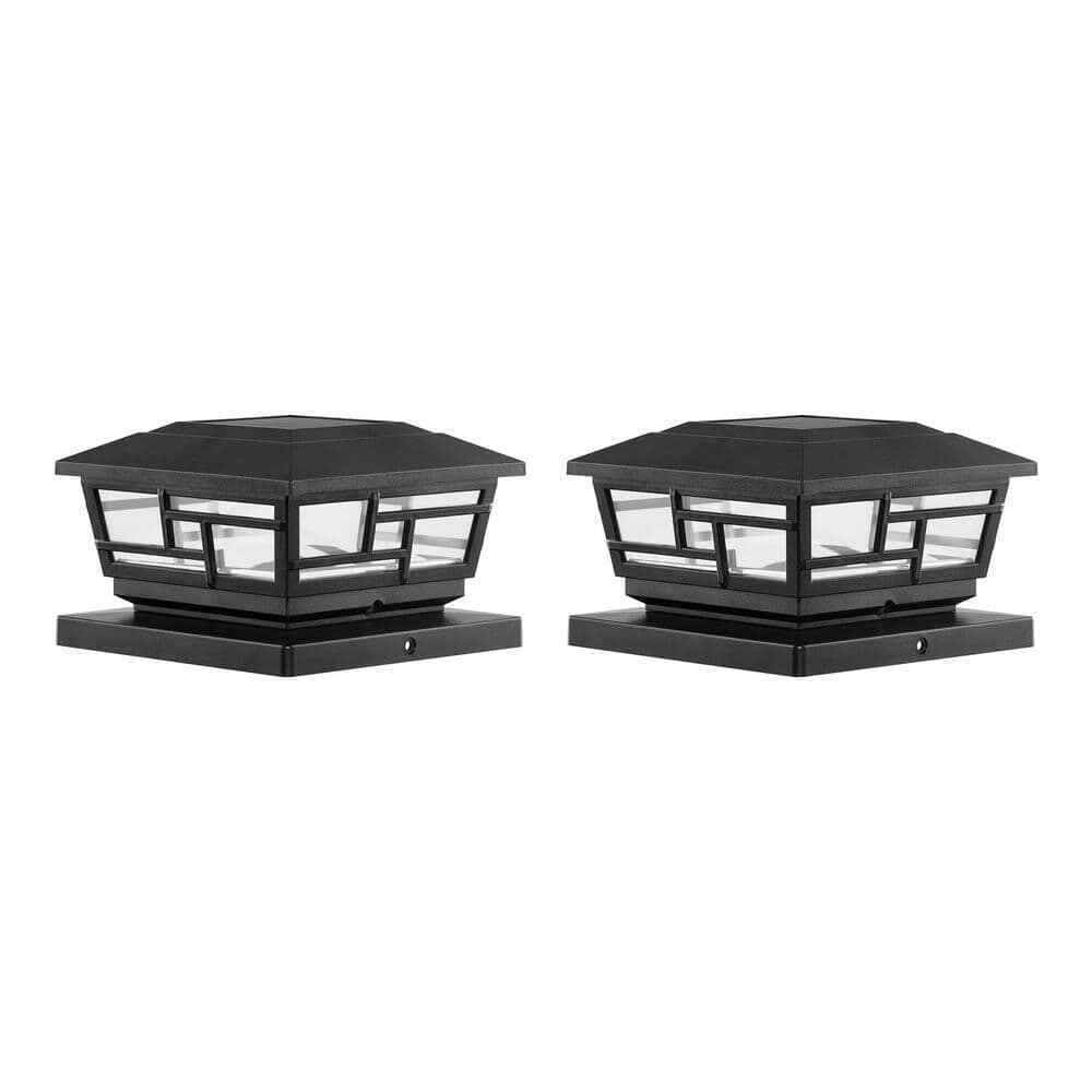 Hampton Bay 3.5 in. x 3.5 in. Black Outdoor Solar Post Cap Light 2-Pack