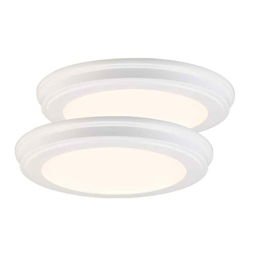 Commercial Electric 15 in. Matte White 5-CCT LED Round Flush Mount 2-Pack