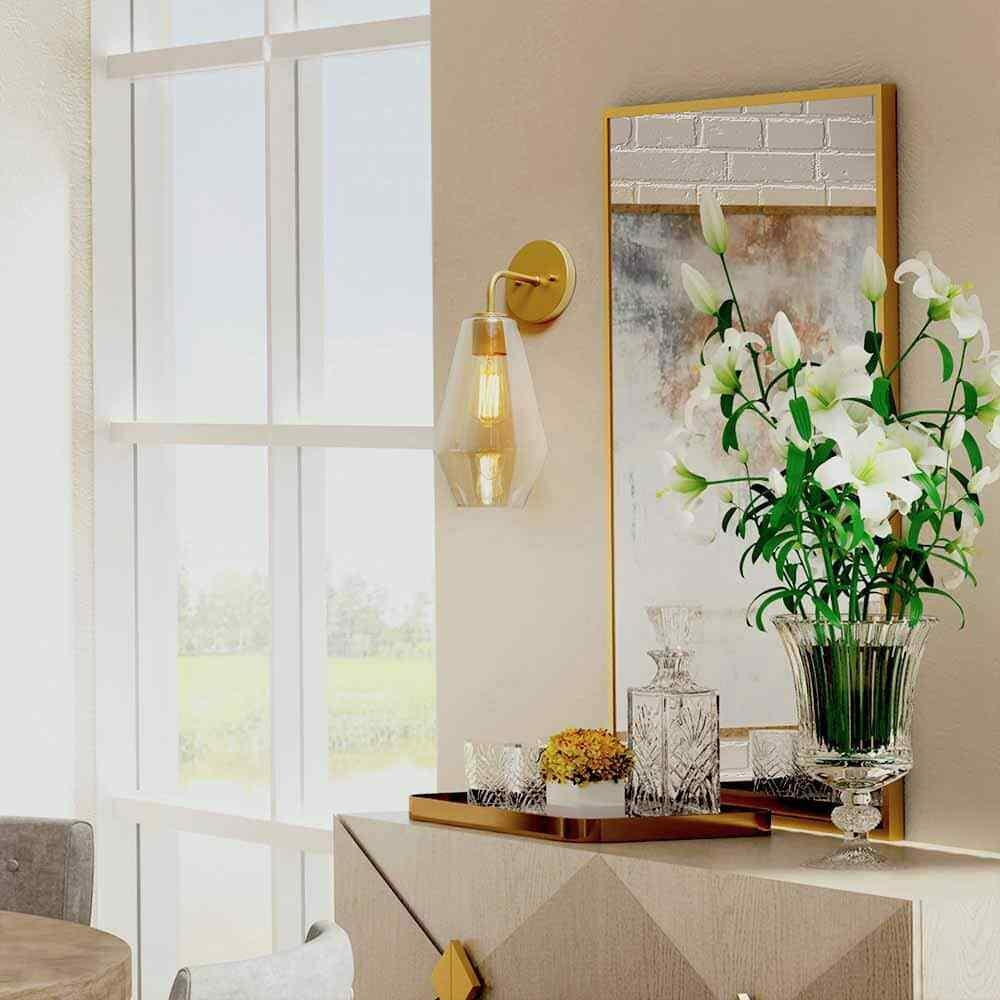 Uolfin Modern Geometric Wall Sconce Mila 1-Light Brass Gold Tube Vanity Light