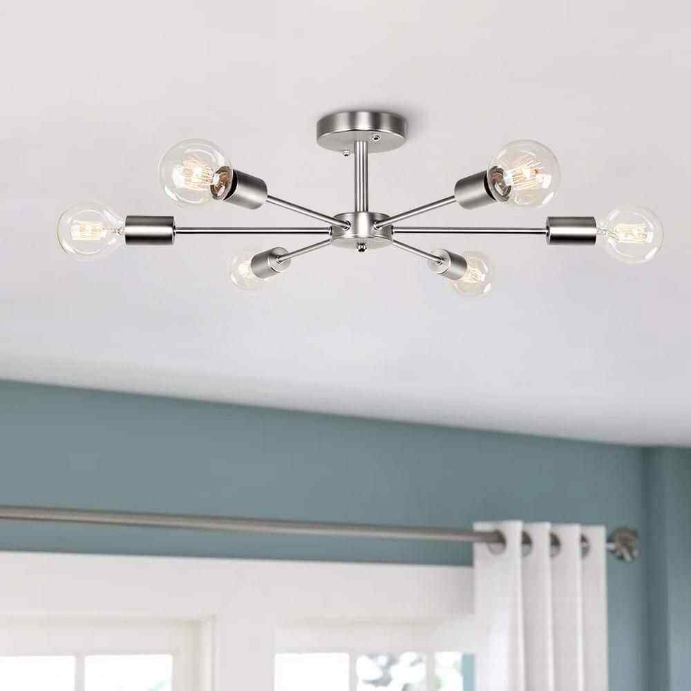 RRTYO Gallman 6-Light Nickle Mid-Century Pendant Ceiling Light