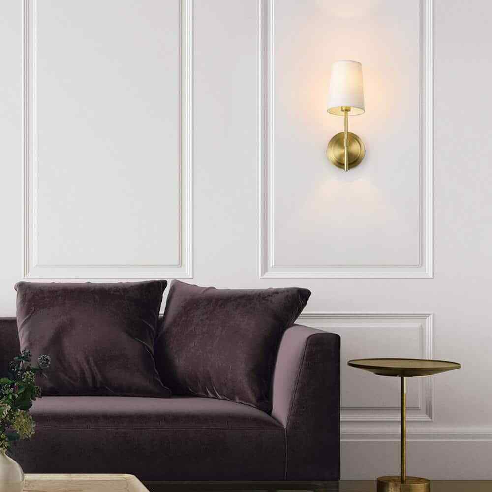 Hampton Bay Ridgeway 1-Light Brass Wall Sconce Plug-in or Hardwire Dimmable