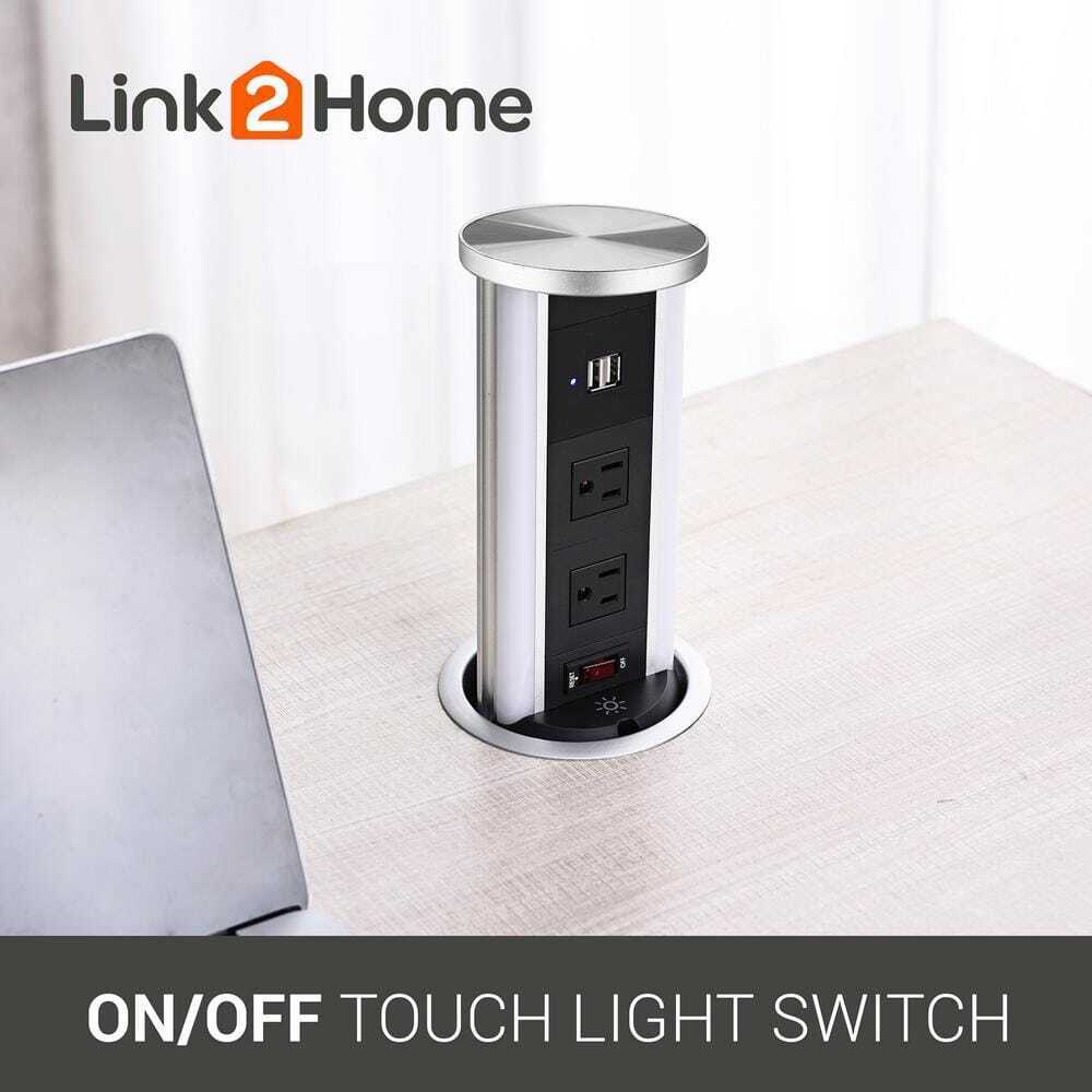 Link2Home 2-Outlets Automatic Pop Up Wireless Charger 2 USB 3.4A LED Light