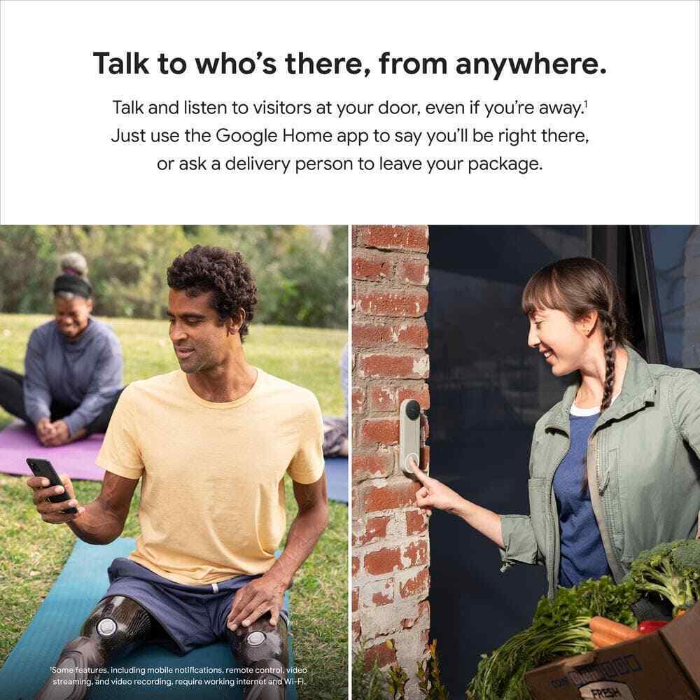 Google Nest Doorbell Battery - Smart Wi-Fi Video Doorbell Camera - Snow