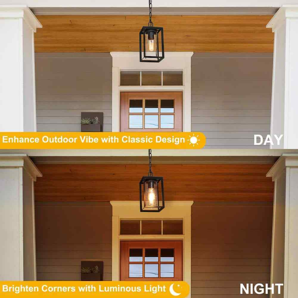 Uolfin Modern Lantern Outdoor Hanging Light Arie 1-Light Black Cage Pendant
