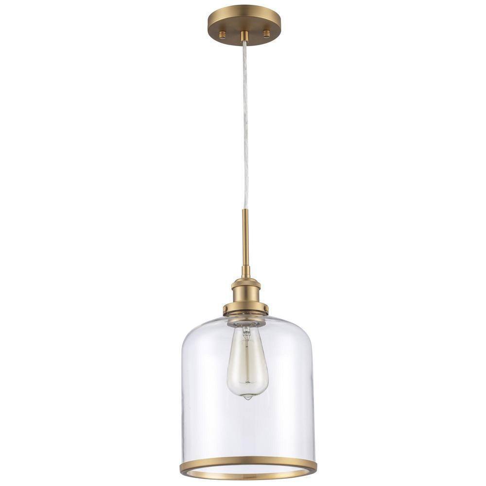 Bel Air Lighting Dorina 1-Light Antique Gold Mason Jar Hanging Pendant Light