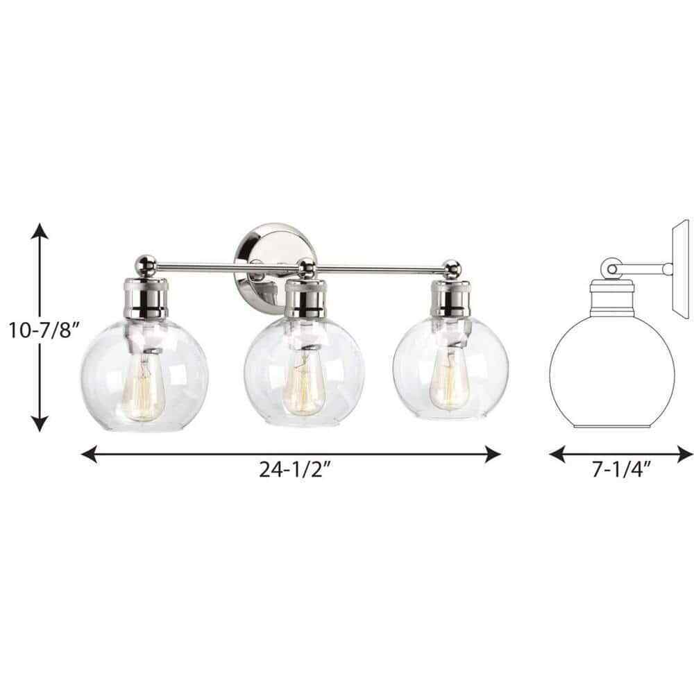 Progress Lighting Hansford 3-Light Polished Nickel Clear Glass Vanity Light