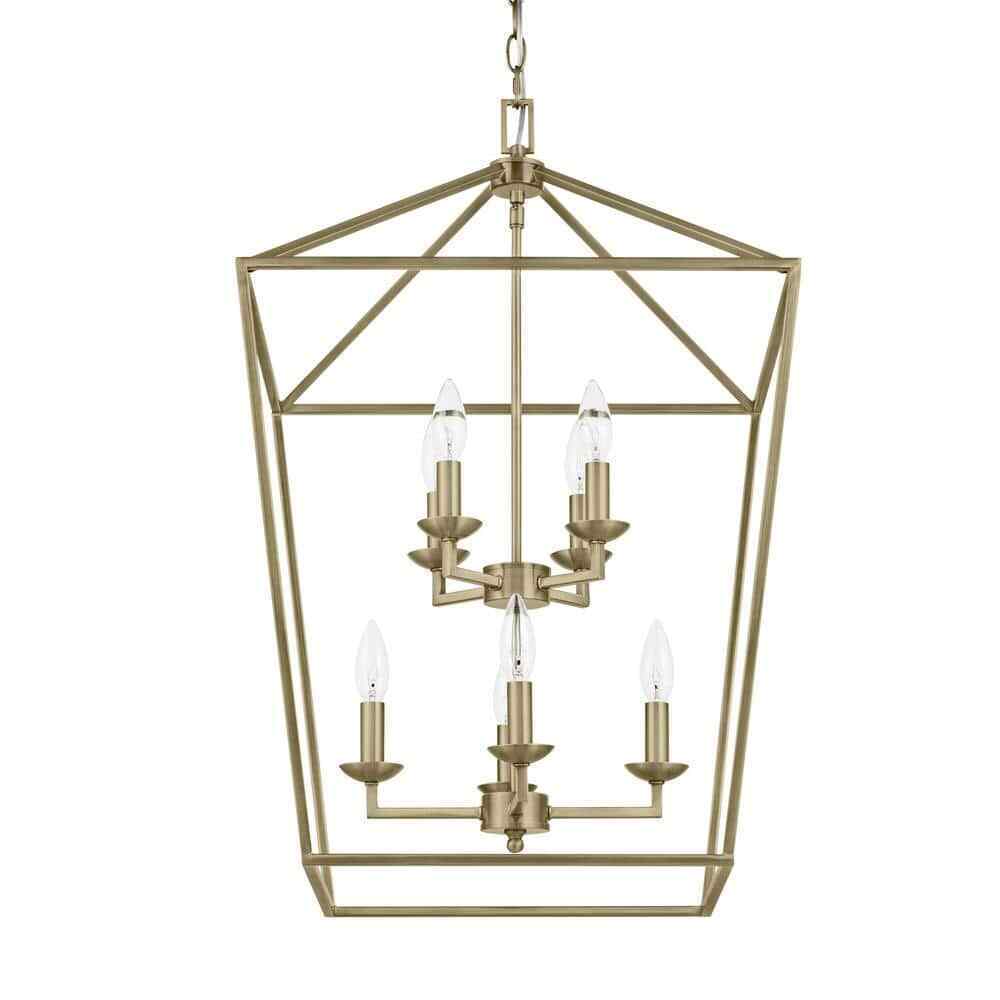 Home Decorators Weyburn 8-Light Brushed Brass Farmhouse Chandelier Light Fixture