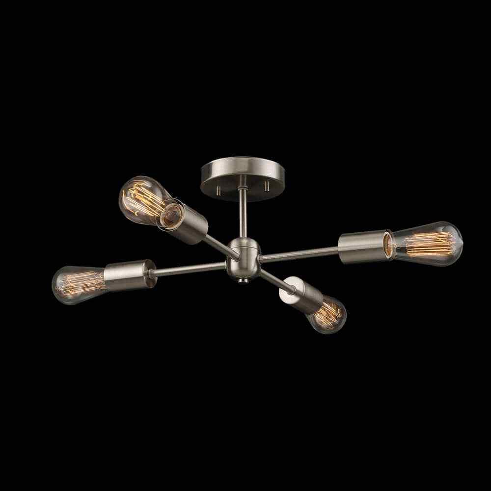 Globe Electric Vane 17 in. 4-Light Brushed Nickel Semi-Flush Mount 65098