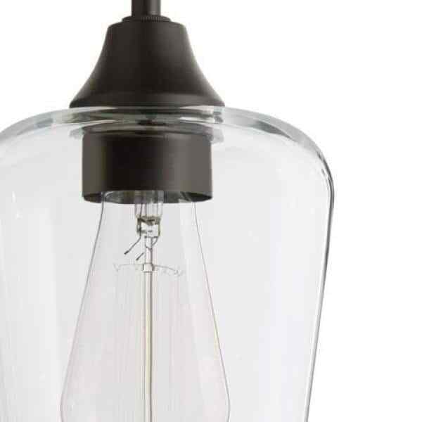 Hampton Bay Pavlen 5.5 in. 1-Light Bronze Mini Pendant with Clear Glass Shade