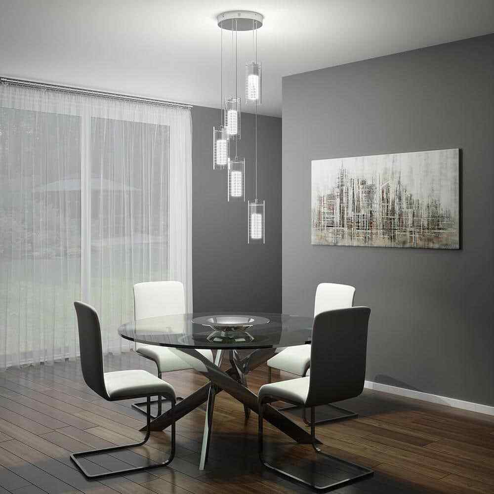 Artika Hologram 5 Light Chrome Modern LED Pendant Light Fixture Kitchen Dining
