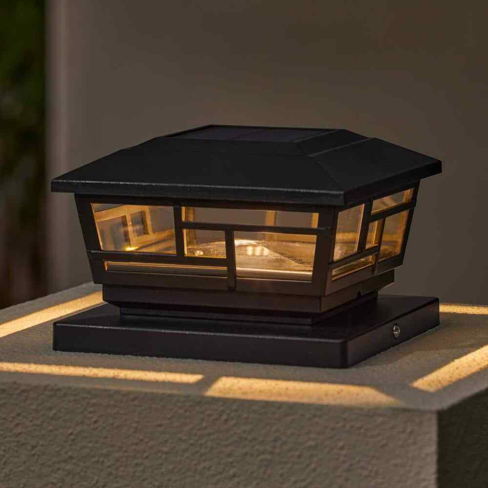 Hampton Bay 3.5 in. x 3.5 in. Black Outdoor Solar Post Cap Light 2-Pack