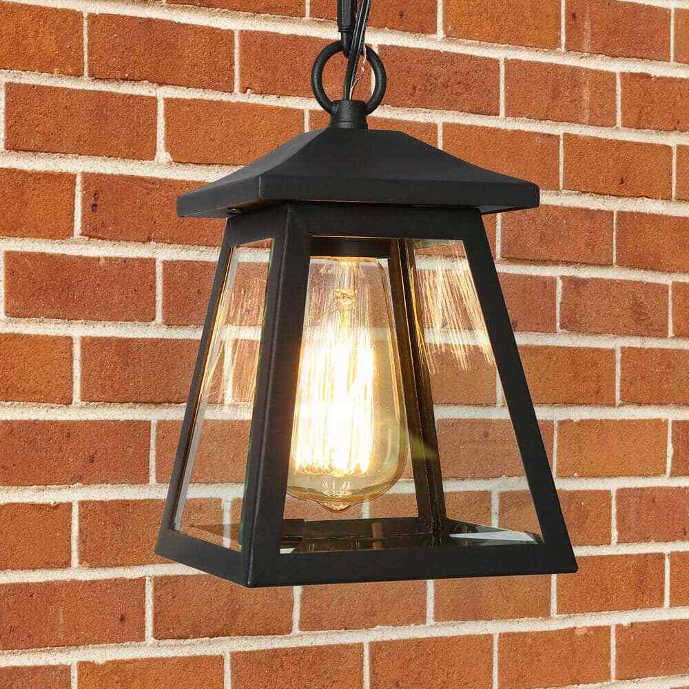 Uolfin Modern Black Outdoor Hanging Light Exton 1-Light Lantern Outdoor