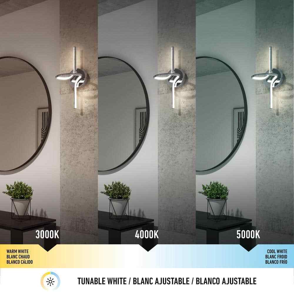 Artika Swirl Mini 8.9 in. 1-Light Chrome Modern Dimmable LED 3 CCT Wall Sconce