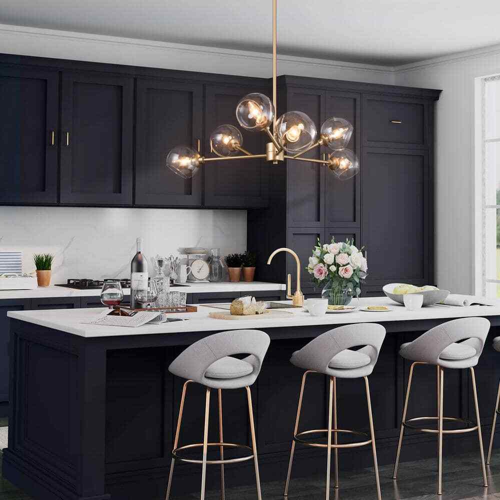 Uolfin Modern Gold Dining Room Chandelier Bubble 31.5 in. 6-Light Chandelier