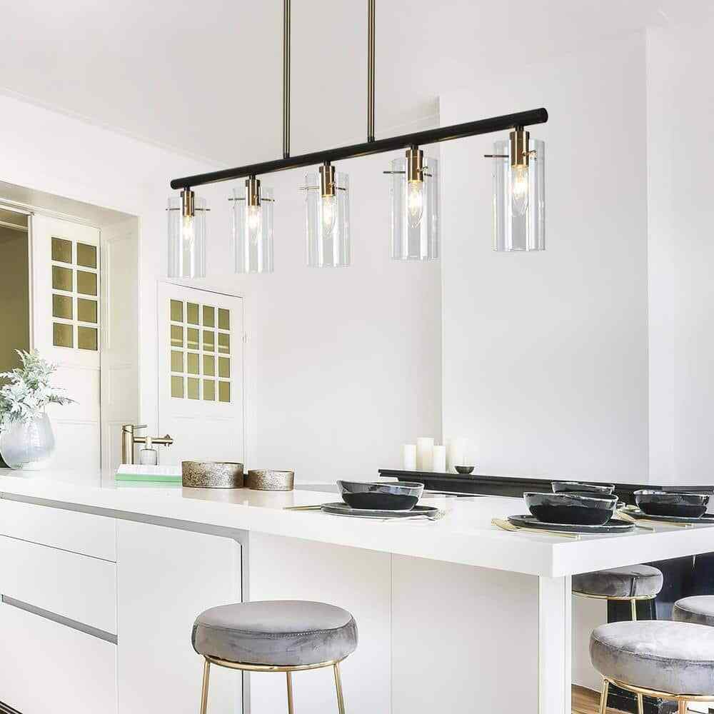 Zevni 5-Light Plated Brass and Matte Black Island Modern Linear Pendant Light