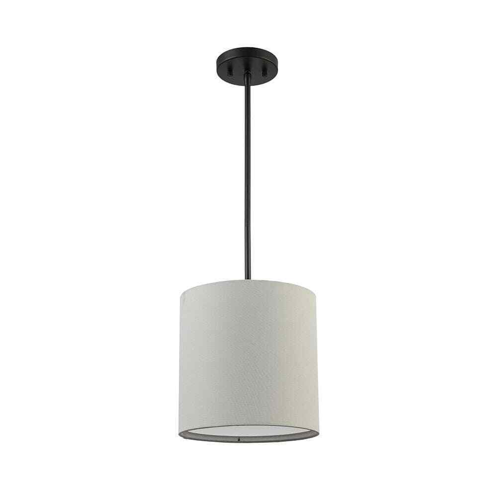 Monteaux Lighting 10 in. 1-Light Black Drum Pendant Light Fixture w/ Linen Shade