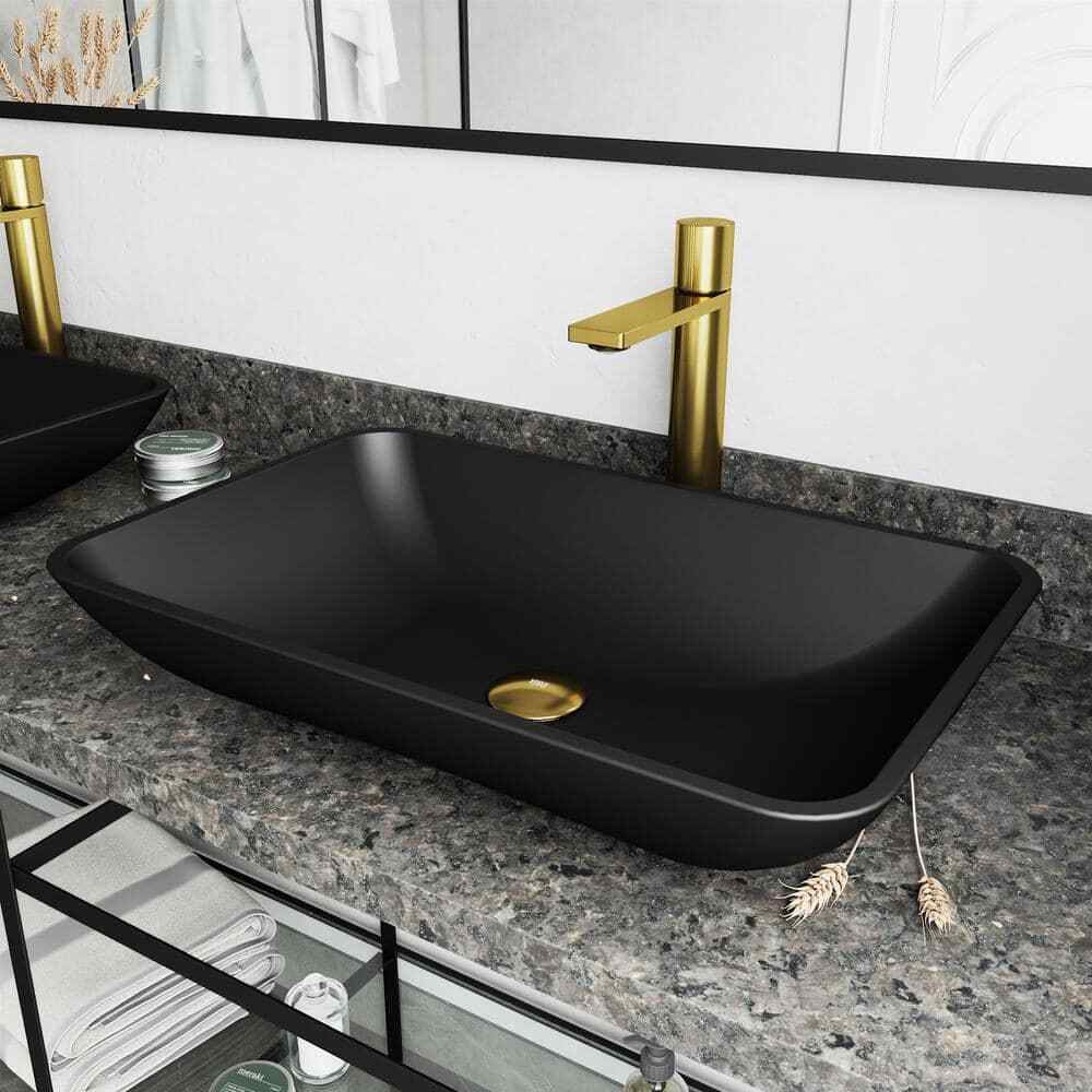 VIGO Gotham Single Handle Single-Hole Bathroom Vessel Faucet, Matte Brushed Gold