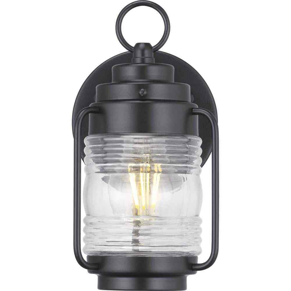 Progress Lighting Watch Tower Matte Black Outdoor Wall Lantern w/ Clear Glass