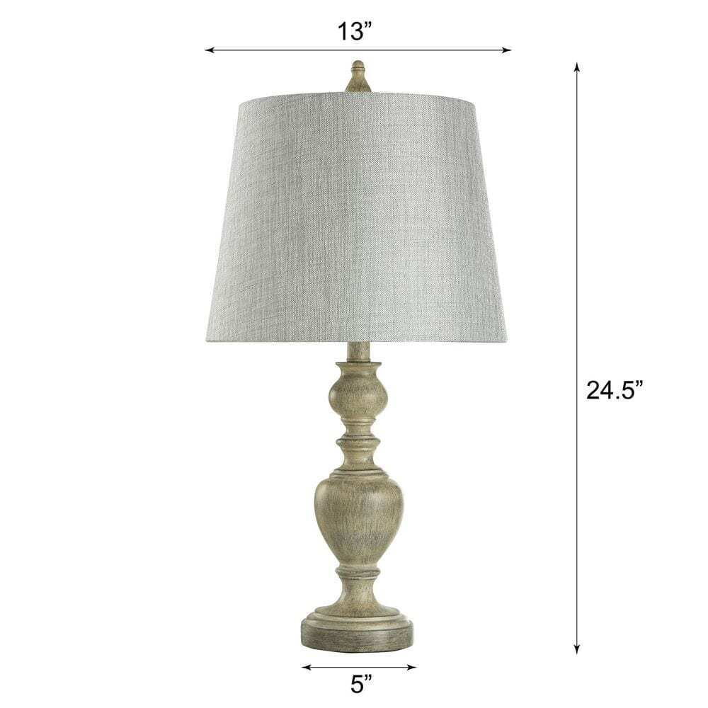 StyleCraft 25 in. Distressed Table Lamp with Gray/Cream Hardback Fabric Shade