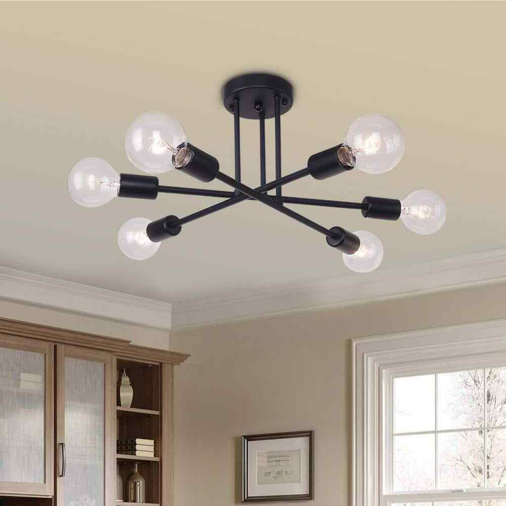 RRTYO Highlandville 23.62 in. 6-Light Black Sputnik Semi-Flush Mount