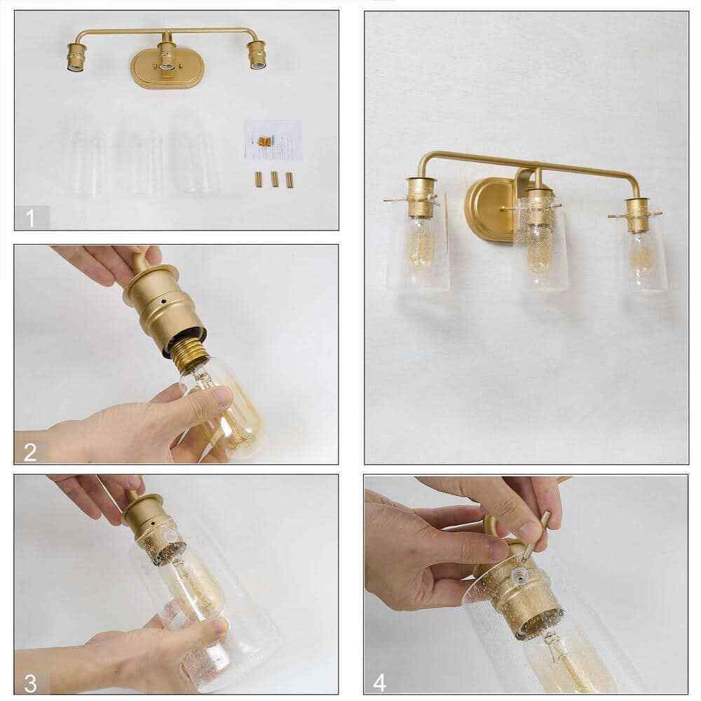 Uolfin Modern Gold Bathroom Vanity Light Farmhouse Wall Sconce w/ Glass Shades