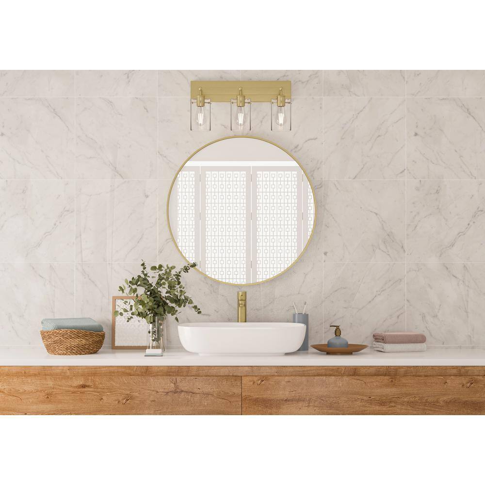 Hampton Bay Regan 21 in. 3-Light Brushed Gold Vanity Light w/ Clear Glass Shades