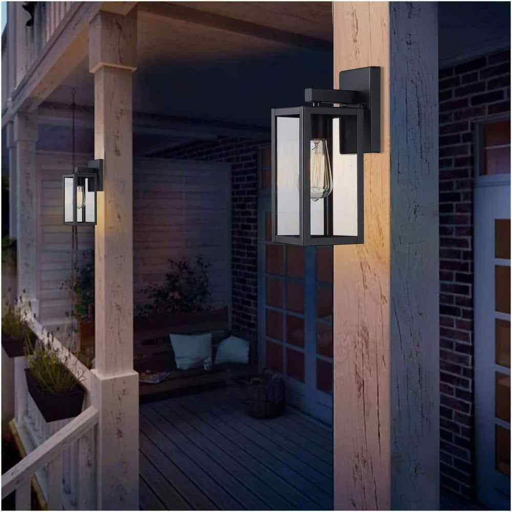 Hukoro Martin Matte Black Hardwired Outdoor Wall Lantern Sconce w/ Dusk to Dawn