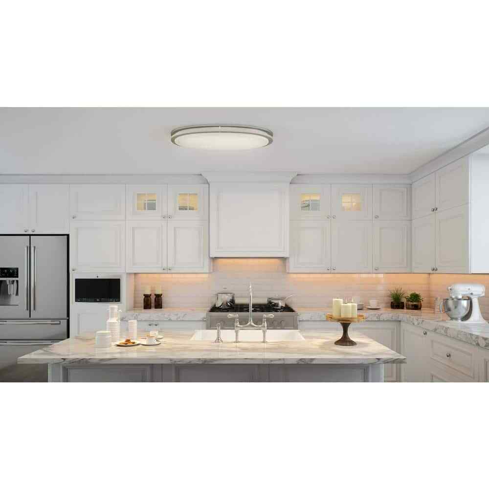 Hampton Bay 32 in. Oval 1-Light Brushed Nickel Dimmable LED Flush Mount