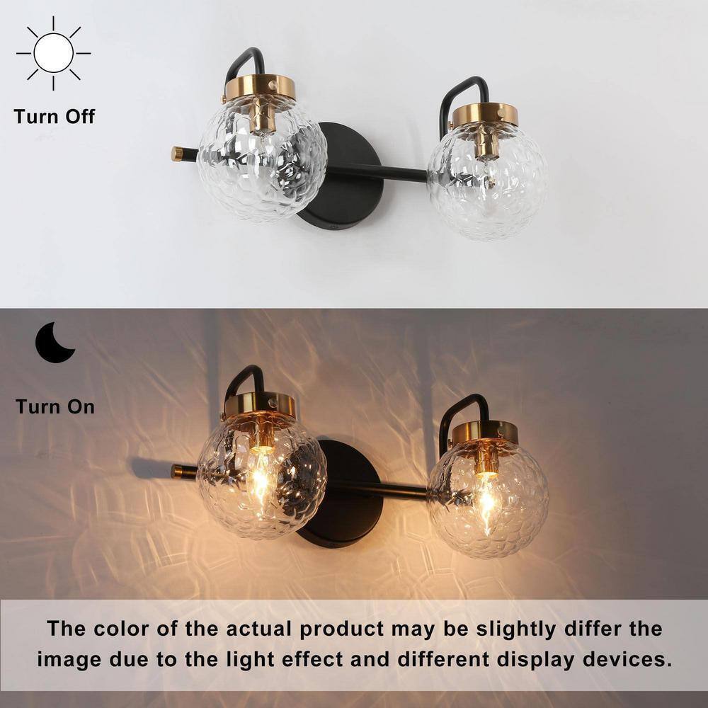 LNC ASTRID Modern 15 in. 2-Light Black Vanity Light Brass Wall Sconce