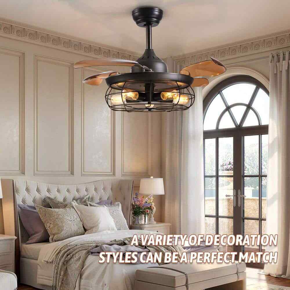 ANTOINE 36 in. Black Ceiling Fan w/ Lights + Remote Retractable Blades Fandelier