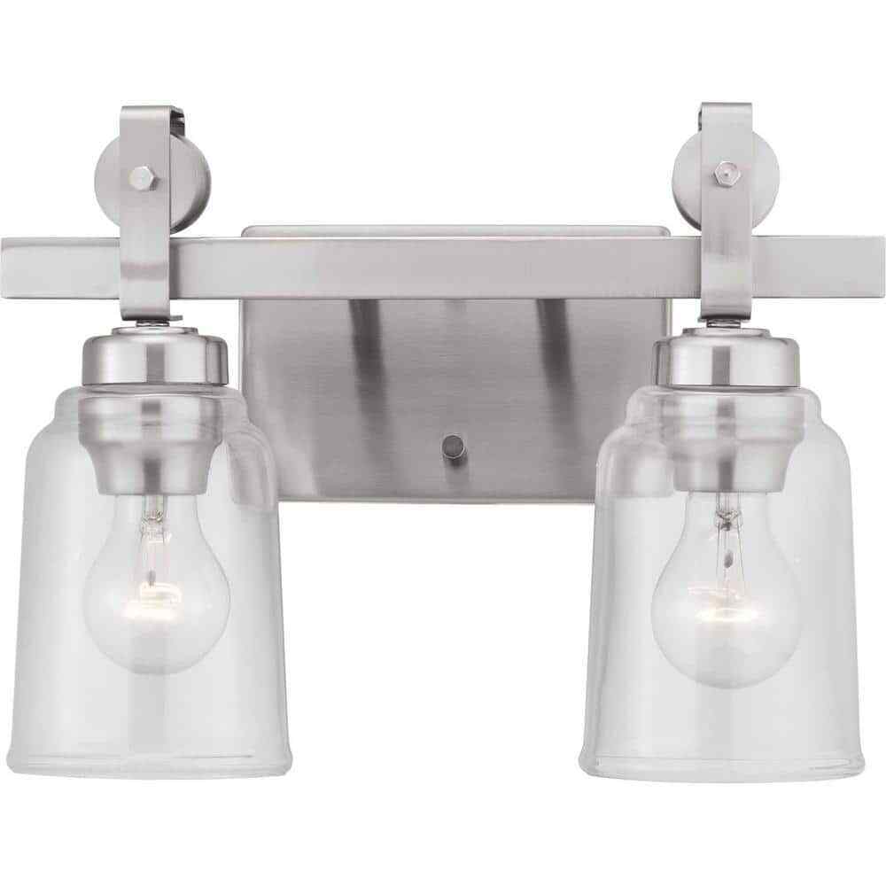 Home Decorators Knollwood 2-Light Brushed Nickel Vanity Light w/ Glass Shades