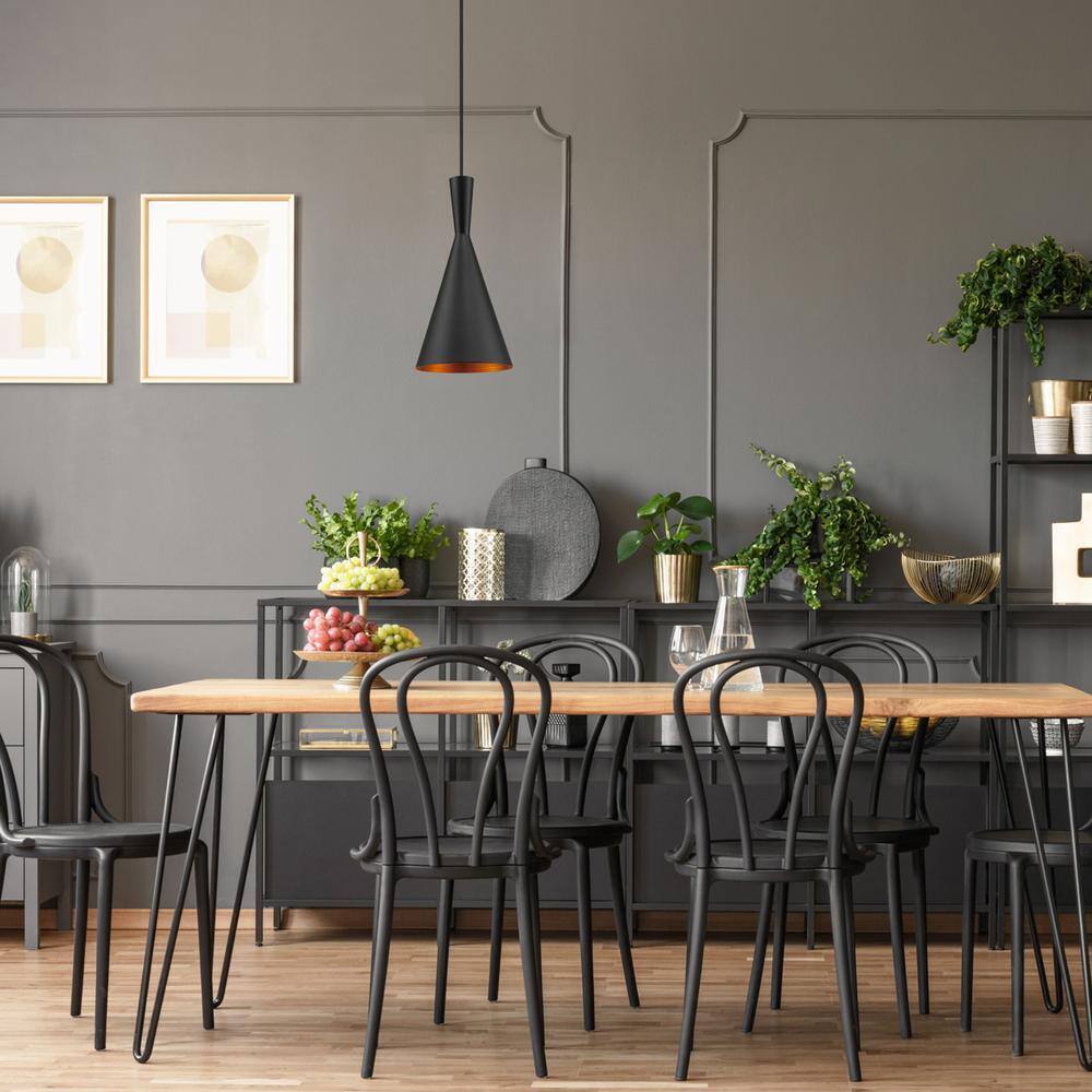 Globe Electric Mira 1-Light 63 in. Matte Black and Gold Hourglass Pendant 63873