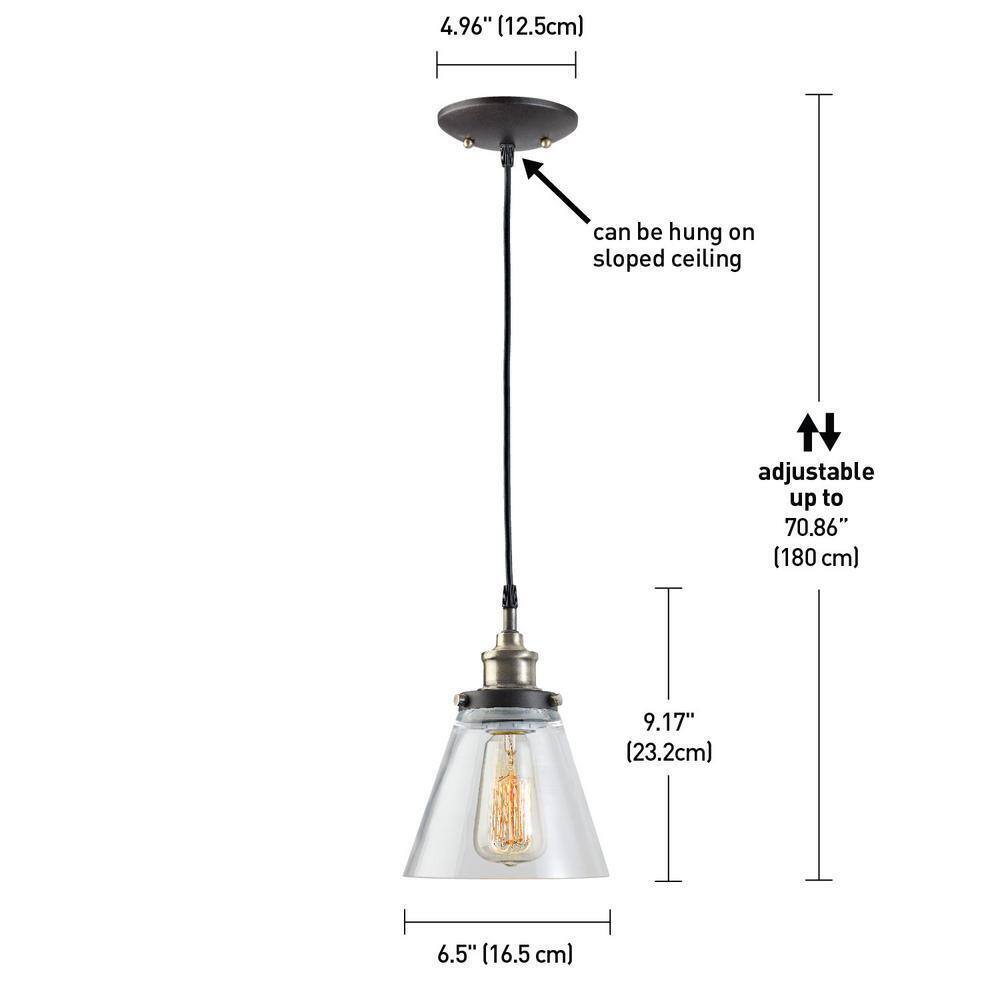 Globe Electric Jackson 1-Light Antique Brass + Bronze Pendant With Fabric Cord